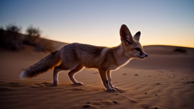 Fennec Fox Emerges From Desert Burrow At Dusk