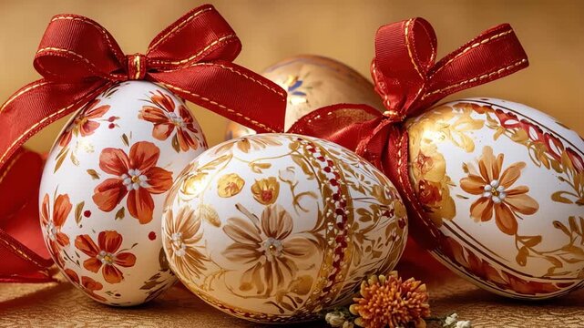 Easter eggs decorated with bows, showcasing festive cheer and the essence of the spring season