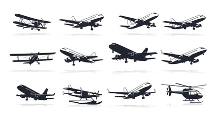 Silhouette Collection of Various Aircraft and Helicopter Designs. © Hanif