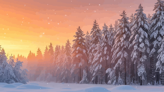 Snow Covered Evergreen Trees in Winter Landscape.