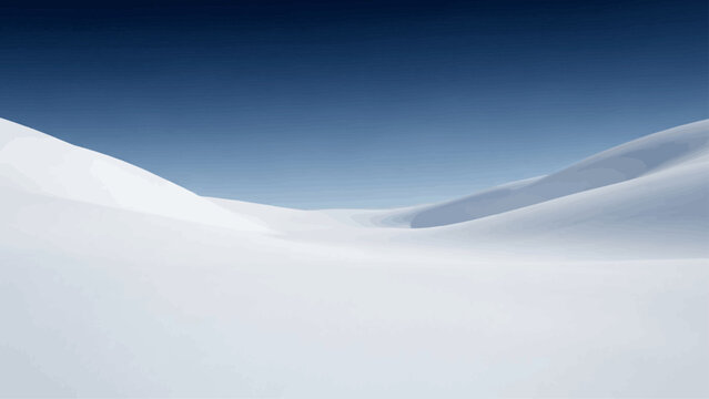 Snowy Landscape with Rolling Hills and Blue Sky.