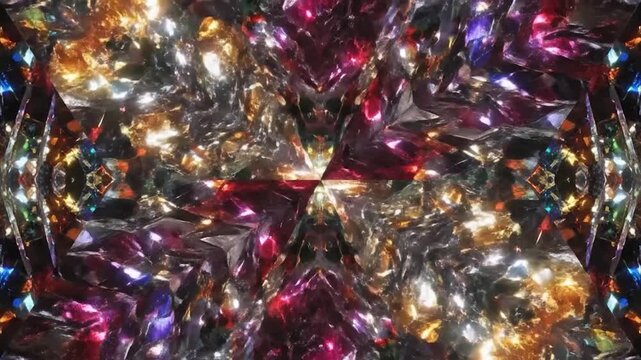 Vibrant abstract kaleidoscope pattern with shimmering colorful facets
