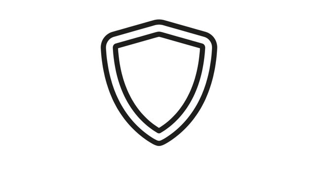Simple shield icon. A minimalist black line art symbol of security, safety, and protection. Vector graphic for web design, apps, and antivirus logos. Clean and modern.