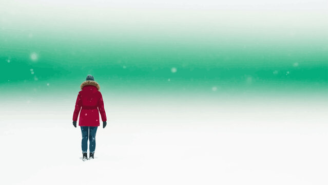 Person Wearing Red Coat Walking in Snow.