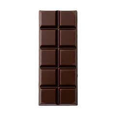 Obraz premium A single, smooth, dark chocolate bar with ten segments, presented against a deep black background, isolated for a clean, high-quality product shot.