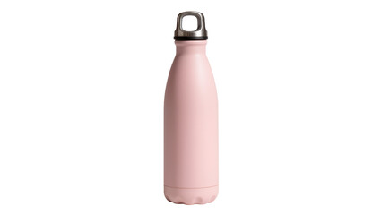 Isolated insulated pale pink reusable water bottle with a metal carrying loop