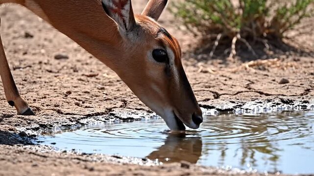 Gerenuk Drinks Water From Desert Puddle