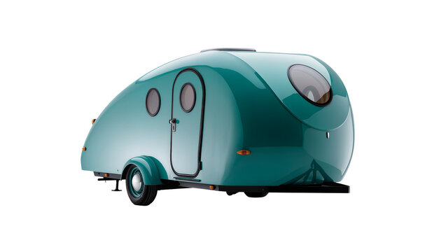 Isolated classic teardrop camper trailer with retro design ready for adventurous road trips
