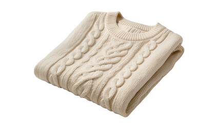 Isolated folded cream cable knit sweater, a classic and cozy apparel for autumn and winter