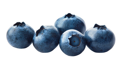 Isolated group of ripe fresh blueberries with natural crowns, healthy superfood fruit