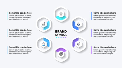 Infographic template. Hexagon with icons and 6 points