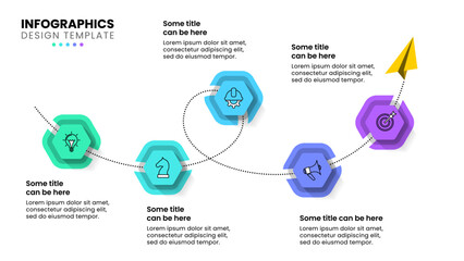 Infographic template. Line with hexagons and 5 icons