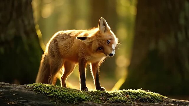 Red Fox Standing Proudly in a Sunlit Forest Clearing.