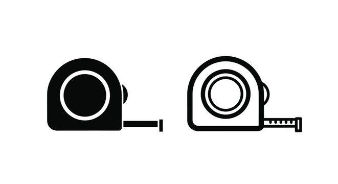 Two black and white illustrations of retractable measuring tape tools