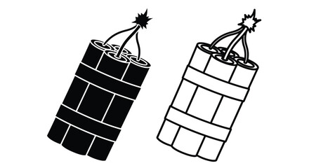 Two depictions of firecrackers one solid and one outlined on white © APIM02SN