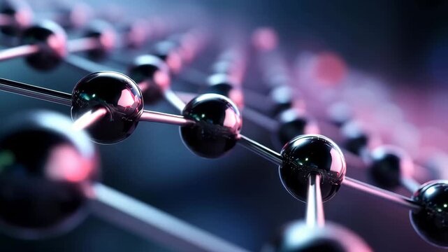 Abstract metallic network with connected spheres, digital connection, technology, futuristic communication, innovation, molecular structure, glowing nodes, modern tech background, 3D render AI.