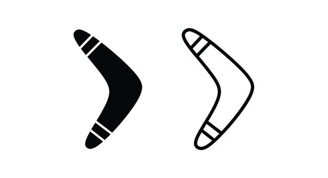 Two boomerang illustrations one filled one outlined in black