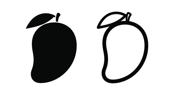 Simple black and white illustration of a mango and an apple