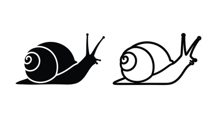 Two black and white illustrations of snails in different positions © APIM02SN