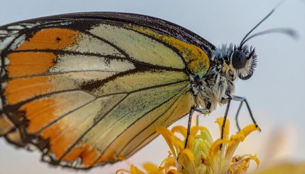 Butterfly Feeding on Yellow Flower Closeup.