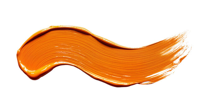 Isolated vivid orange paint stroke with rich texture and dynamic wavy smear.