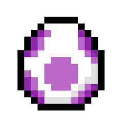 Stylized pixel art egg graphic with white and purple spots, a charming digital icon symbolizing new life and potential, perfect for game assets or creative visual projects