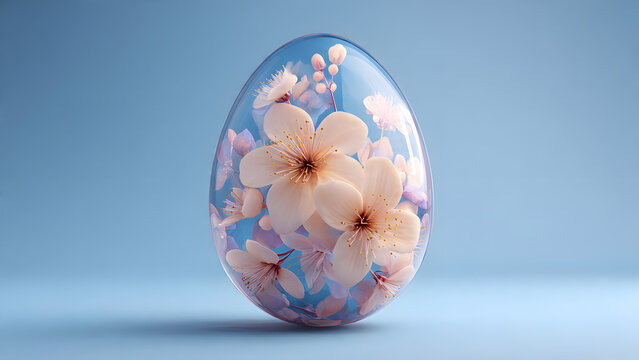 ester egg icon 3d render with Sakura flowers