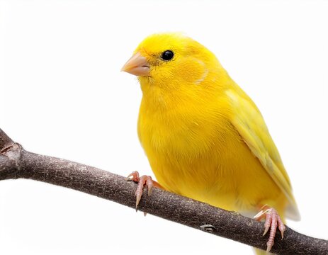 a vibrant yellow canary perched on a branch isolated on a white background