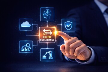 Fototapeta premium Digital Governance Framework with AI Security Compliance and Automation Technology