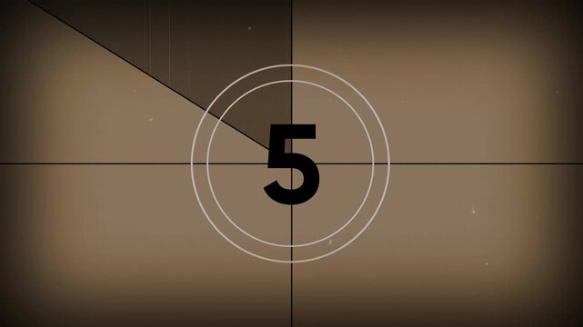 10 seconds realistic vintage old movie countdown intro animation - sepia toned with film shake and dust and scratches. Countdown movie from 10 to 0 number. 4k video animated concept