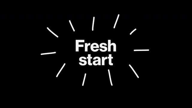 Animated fresh start next chapter text typography with doodle scribble rays symbol representing change renewal and new beginning concept isolated on transparent background