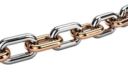 Fototapeta premium Isolated elegant luxury two-tone metallic chain with silver and rose gold interlocking links