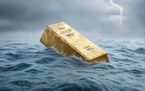 Ship Cargo Loaded With Gold Bars Sinking Beneath Waves
