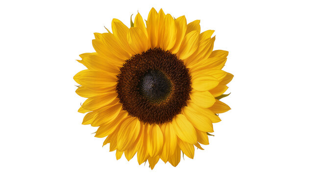 Isolated vibrant yellow sunflower bloom, a beautiful and bright natural summer flower head