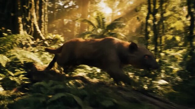 Malagasy Fossa Navigating Lush Jungle Terrain