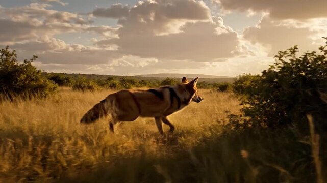Maned Wolf Trots Through Golden Cerrado Grasslands