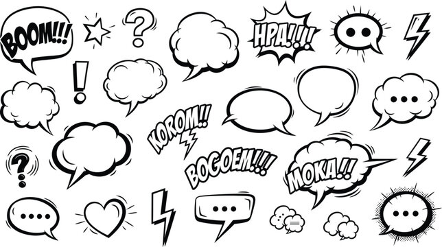 Collection of comic book speech bubbles and punctuation marks
