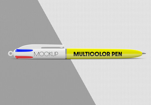 Multicolor Pen Mockup with Transparent Background