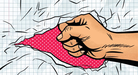 Fototapeta premium Hand ripping through paper background.