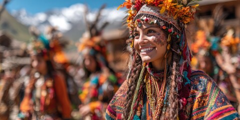 Fototapeta premium Kalash Smile: Vibrant Colors of Tradition in the Hindu Kush Mountains