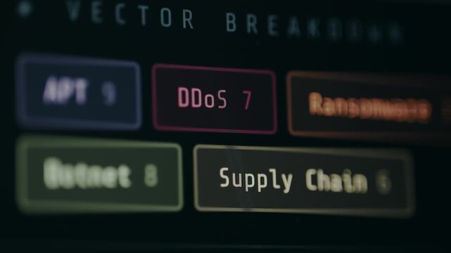 Interface menu for cybersecurity threats and corresponding frequency, ethical hacking concept