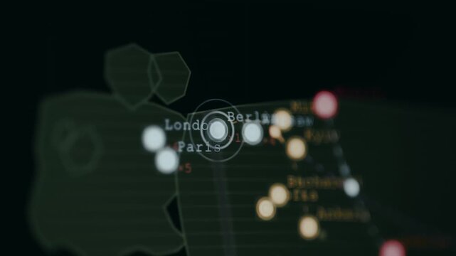 Animated radar highlighting different cities as potential targets