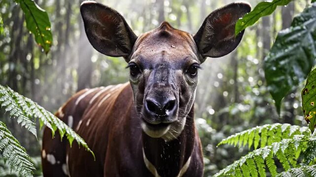 Okapi with Gentle Gaze in Misty Jungle