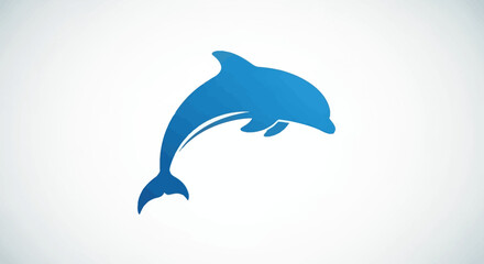 Obraz premium Blue Dolphin Silhouette Leaping in a Minimalist Style Design on a White Background