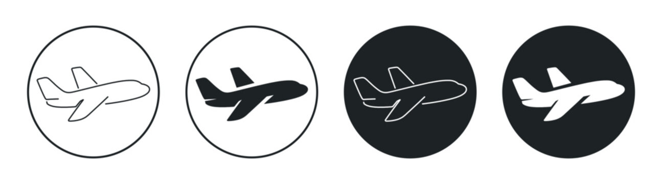 Airplane icon set, aviation aircraft flight transport symbols vector collection on transparent background