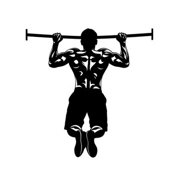 Black silhouette of a muscular man doing pullups