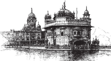 Golden Temple, India illustration on a white background. This vector illustration can be used in any size you like for advertising, logos, and other work.  © PanzaDesign