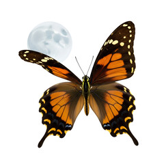 Naklejka premium Beautiful Orange Butterfly with Full Moon Background.