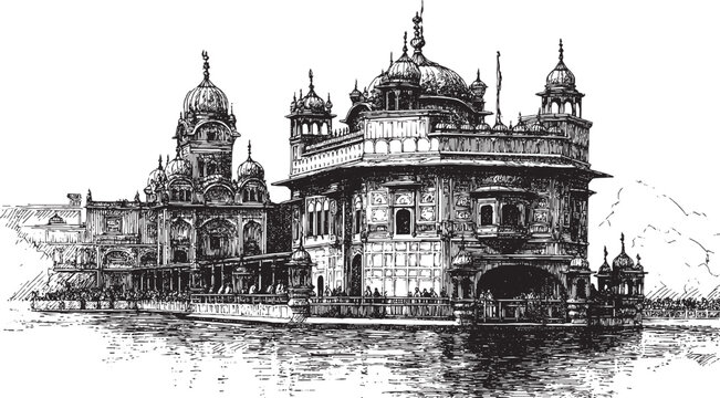 Golden Temple, India illustration on a white background. This vector illustration can be used in any size you like for advertising, logos, and other work.
