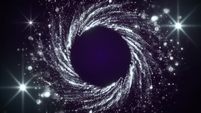 Seamless looping platinum shimmer particles drifting spiral mist cinematic dark velvet background luminous ambient visuals motion